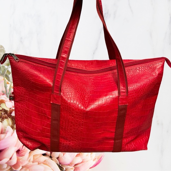 Pierre Cardin Red Croc Embossed Tote Bag - Picture 2 of 13